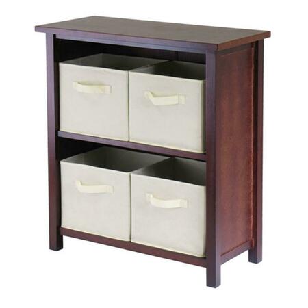 DOBA-BNT Verona 2 Section M Storage Shelf with 4 Foldable Fabric Baskets - Walnut and Beige SA143710
